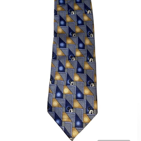 WALT DISNEY Mickey Blue Gold Silk Mens Tie - Picture 1 of 5